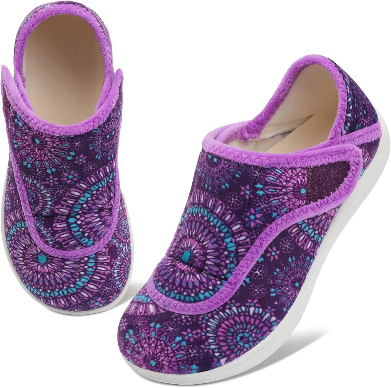 Scurtain Womens Slippers Comfy Wide Diabetic Slippers Adjustable Walking Shoes Neuropathy Orthopedic Recovery House Shoes