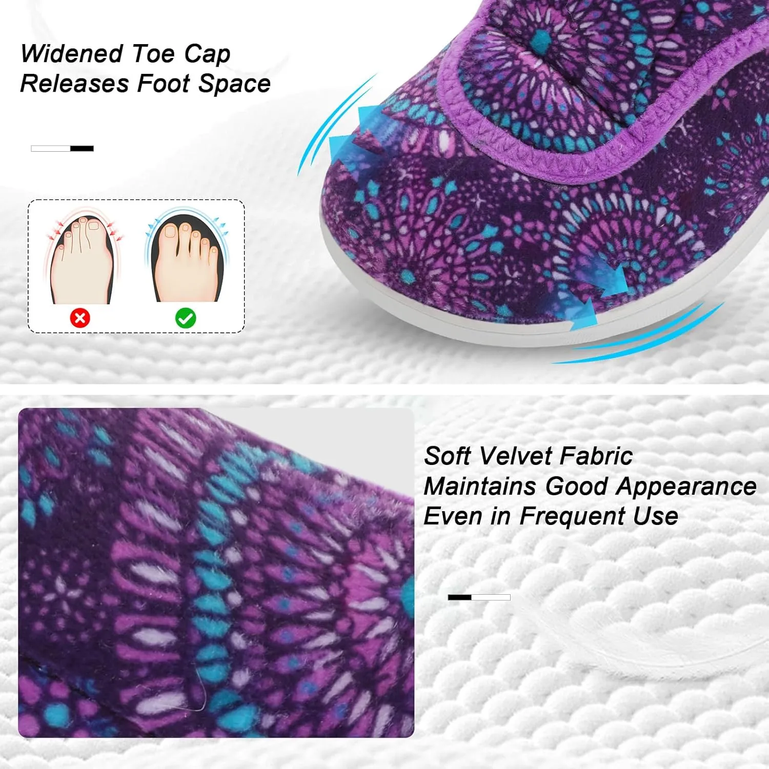 Scurtain Womens Slippers Comfy Wide Diabetic Slippers Adjustable Walking Shoes Neuropathy Orthopedic Recovery House Shoes