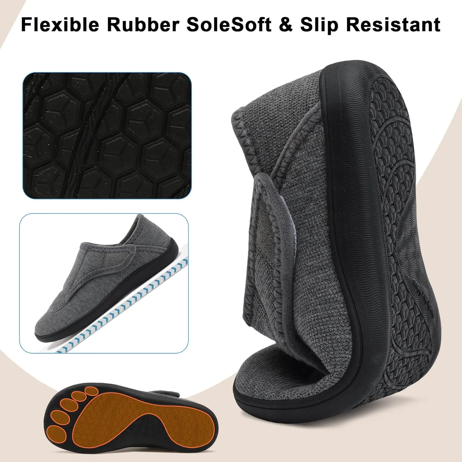 Scurtain Womens Slippers Comfy Wide Diabetic Slippers Adjustable Walking Shoes Neuropathy Orthopedic Recovery House Shoes