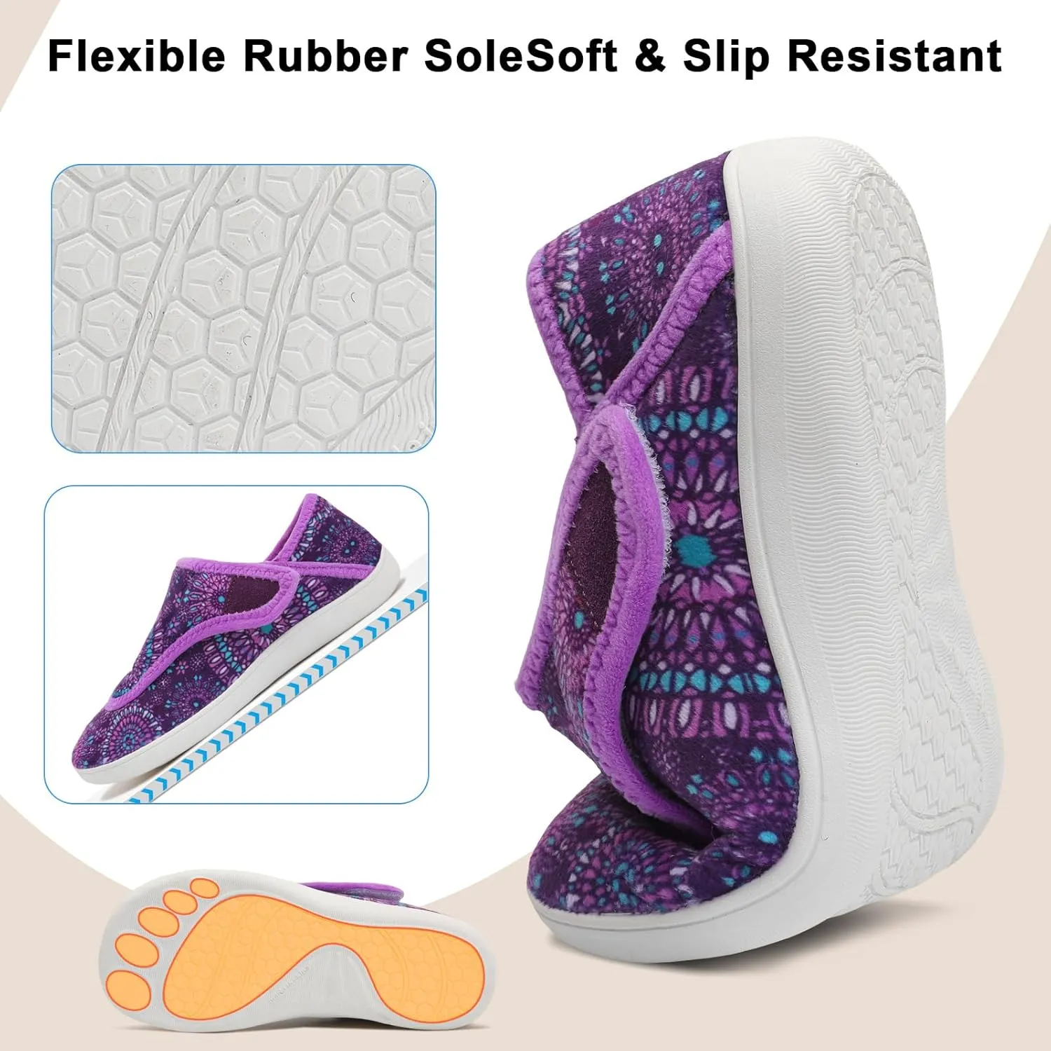 Scurtain Womens Slippers Comfy Wide Diabetic Slippers Adjustable Walking Shoes Neuropathy Orthopedic Recovery House Shoes