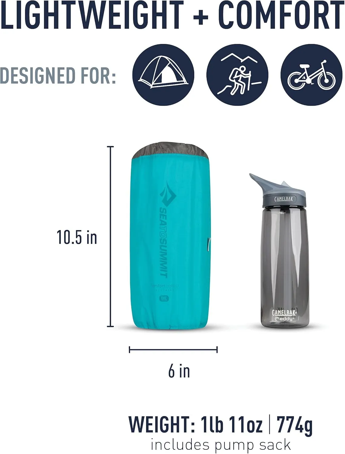Sea to Summit Comfort Light Insulated Sleeping Pad for Backpacking and Camping, Large (72 x 25 x 2.5 inches)