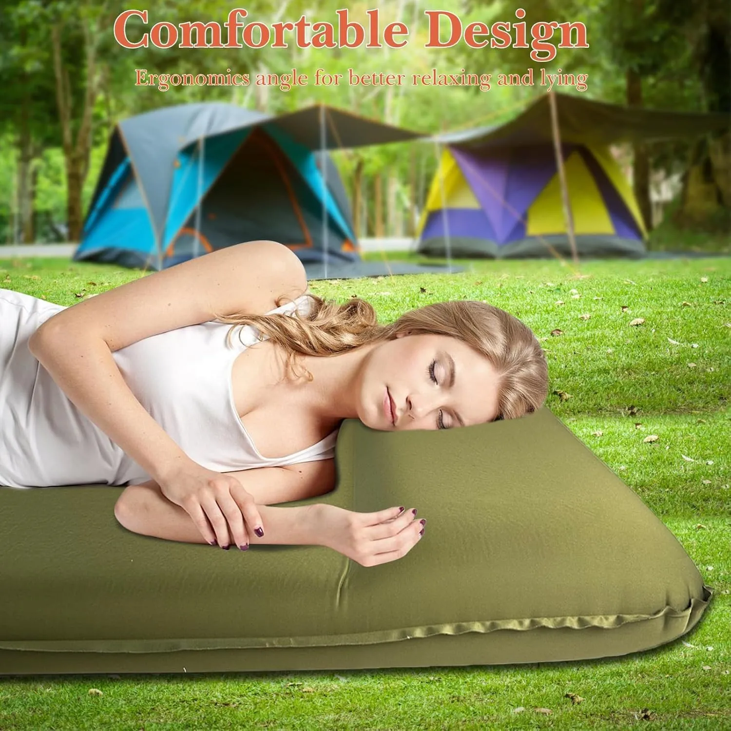 Self Inflating Sleeping Pad, 3.1" Ultra-Thick Memory Foam Camping Pad with Pillow Fast Inflating in 20s Insulated Camping Mattress Pad 4-Season Camp Sleeping Mat for Camping/Travel/Car/Tent