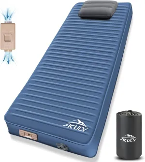 Self Inflating Sleeping Pad with Electric Pump, 4" Ultra-Thick Memory Foam Camping Pad with Pillow, 9.5 R-Value Insulated Camping Mattress, Navy Blue