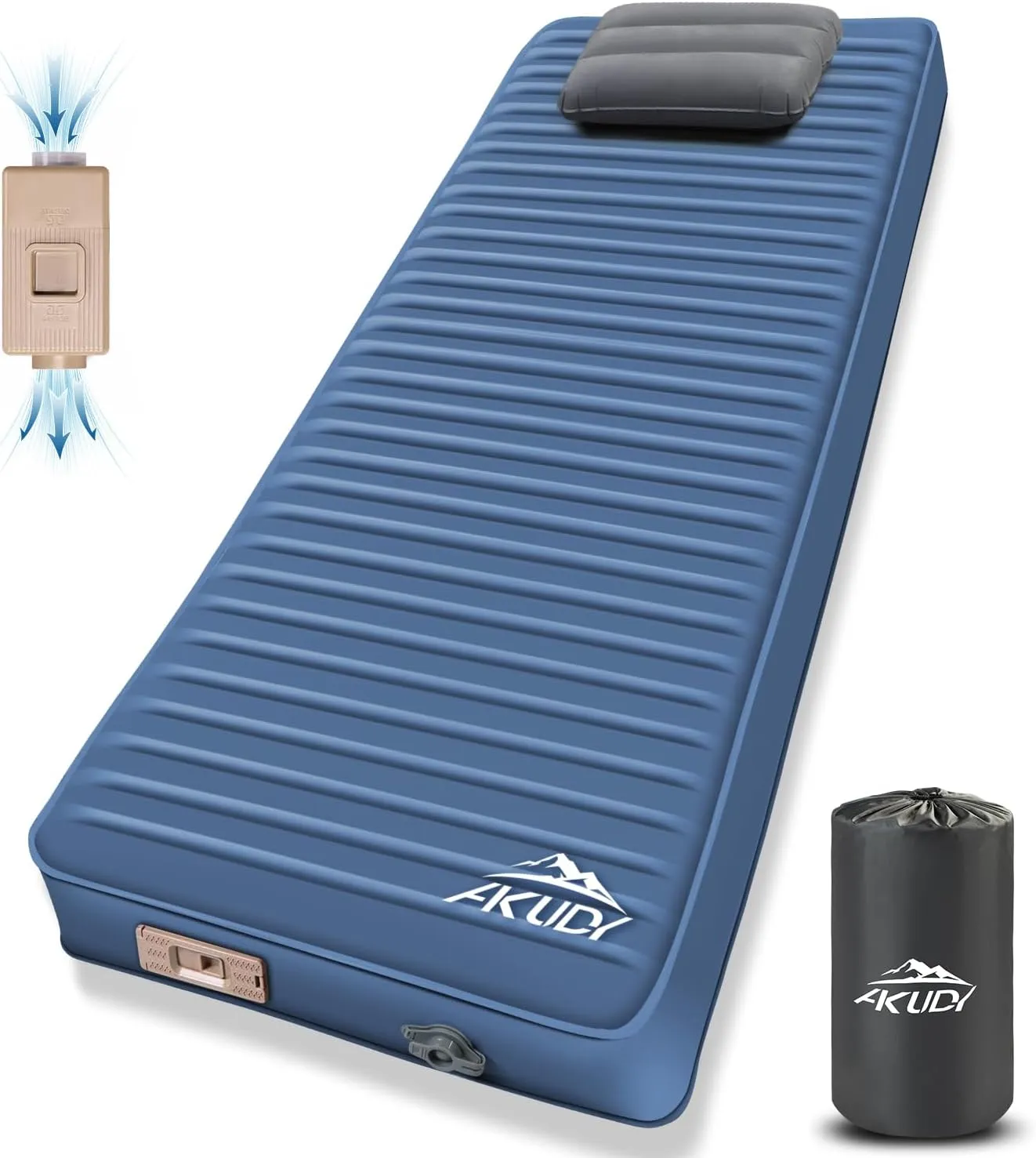 Self Inflating Sleeping Pad with Electric Pump, 4" Ultra-Thick Memory Foam Camping Pad with Pillow, 9.5 R-Value Insulated Camping Mattress, Navy Blue
