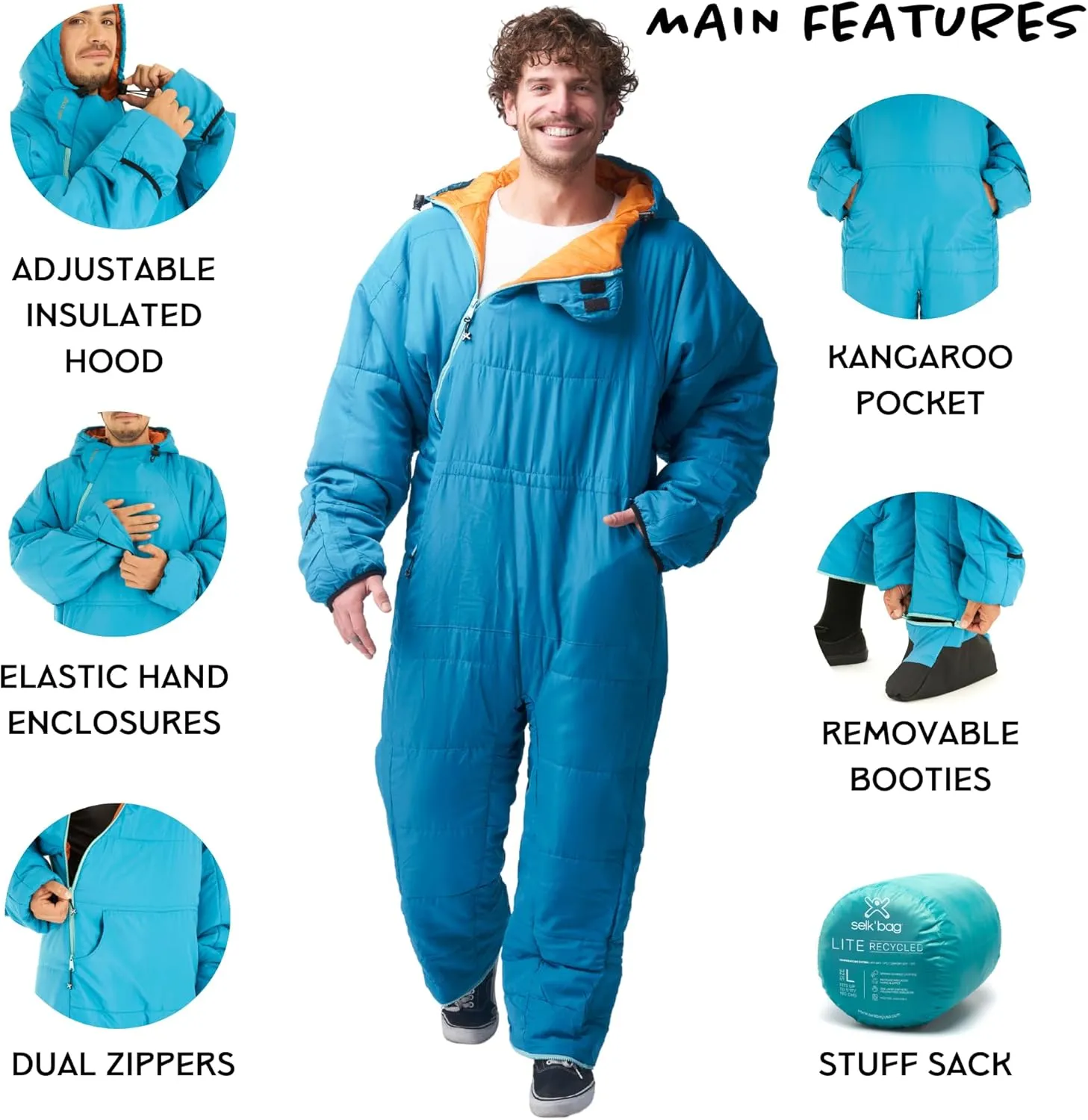 Selk'bag Lite Wearable Sleeping Bag - Outdoor and Indoor Sleeping Bag for Camping, Hiking, Travel, and Backpacking w/Stuff Sack - Lightweight Sleeping Bag Suit, Teal