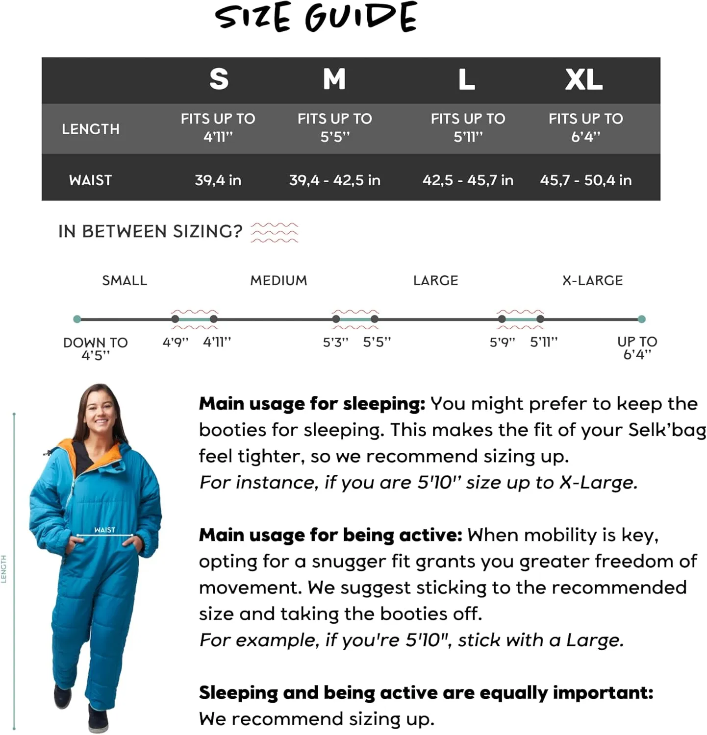 Selk'bag Lite Wearable Sleeping Bag - Outdoor and Indoor Sleeping Bag for Camping, Hiking, Travel, and Backpacking w/Stuff Sack - Lightweight Sleeping Bag Suit, Teal