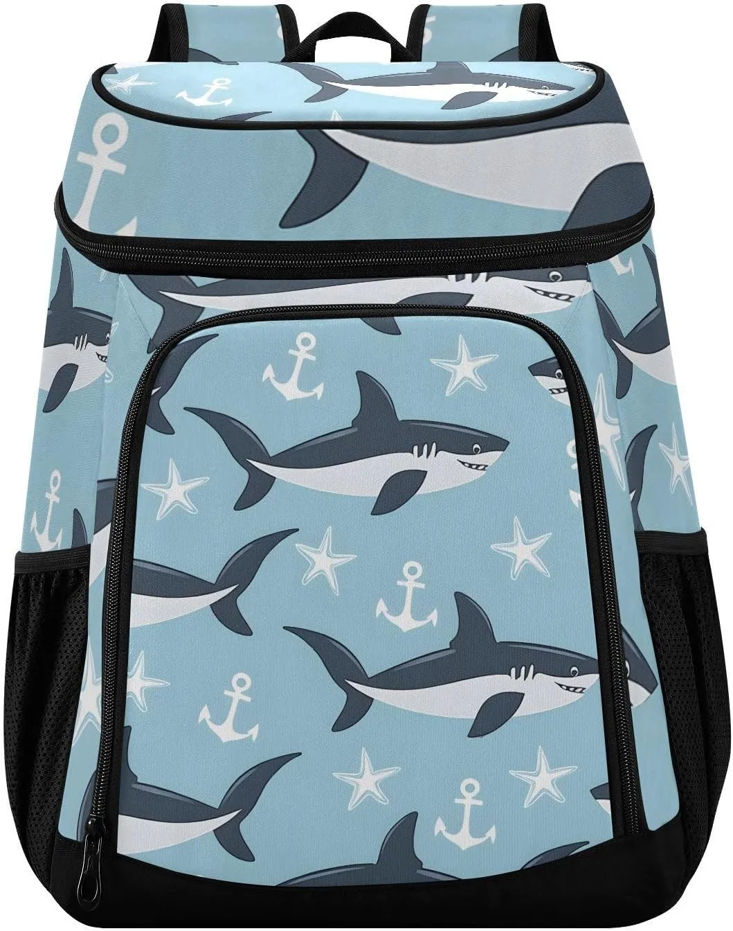 Shark Nautical Blue Cooler Backpack Cooler Insulated Leak Proof Lunch Backpack 36 Cans Waterproof Soft for Men Women Picnic Hiking Camping Beach
