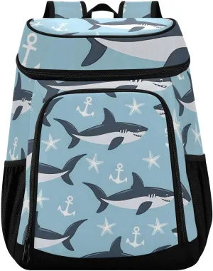 Shark Nautical Blue Cooler Backpack Cooler Insulated Leak Proof Lunch Backpack 36 Cans Waterproof Soft for Men Women Picnic Hiking Camping Beach