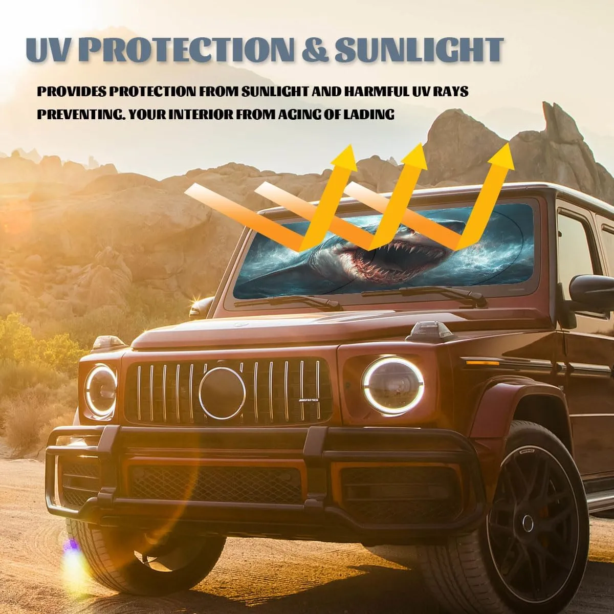 Shark White Whark Blue Sea Animal Front Window Sun Shield - Heatshield Windshield Rays Sun Shade Visor Protector for Car Sedan Truck SUV Accessories - 59" L x 31.5" W