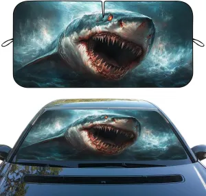 Shark White Whark Blue Sea Animal Front Window Sun Shield - Heatshield Windshield Rays Sun Shade Visor Protector for Car Sedan Truck SUV Accessories - 59" L x 31.5" W