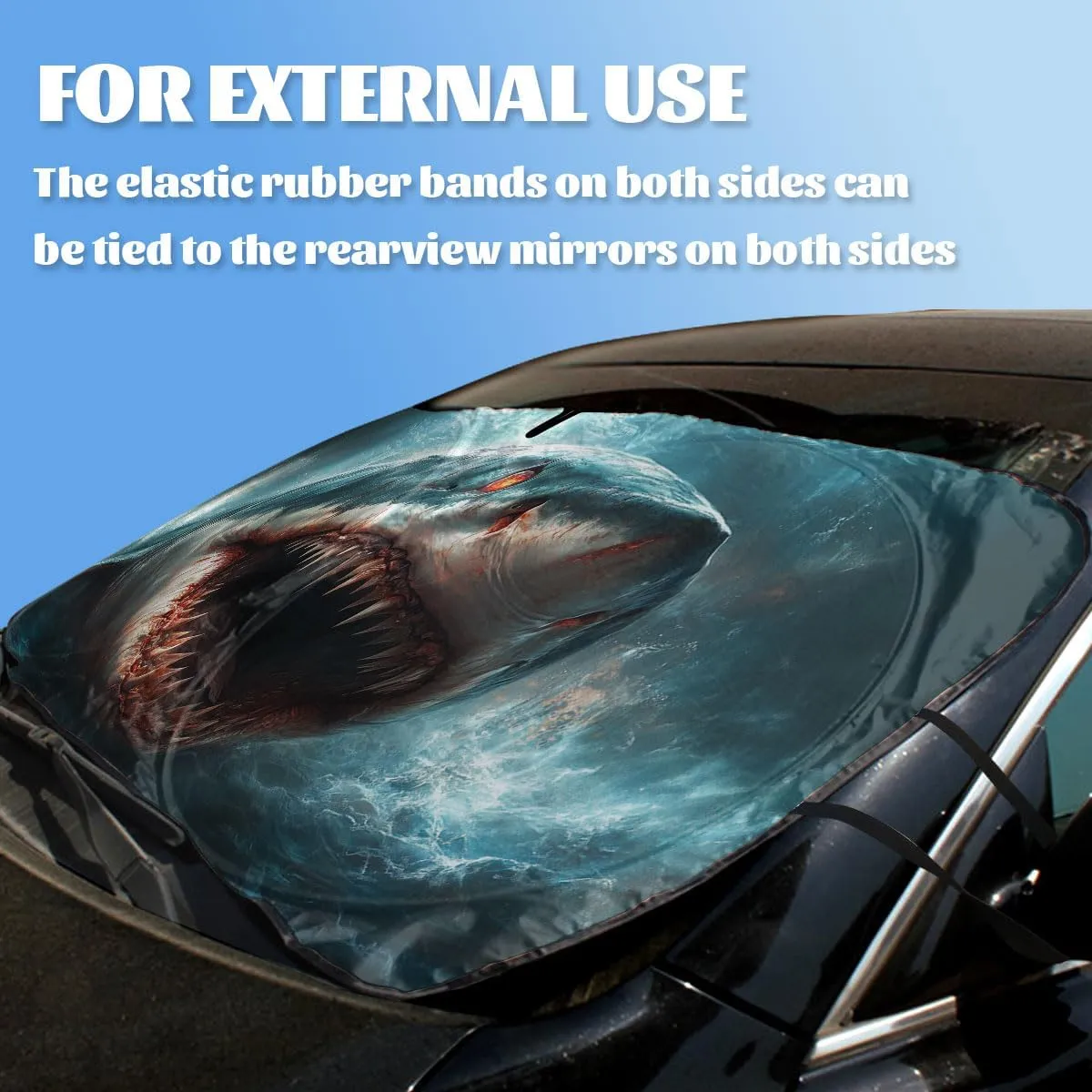 Shark White Whark Blue Sea Animal Front Window Sun Shield - Heatshield Windshield Rays Sun Shade Visor Protector for Car Sedan Truck SUV Accessories - 59" L x 31.5" W