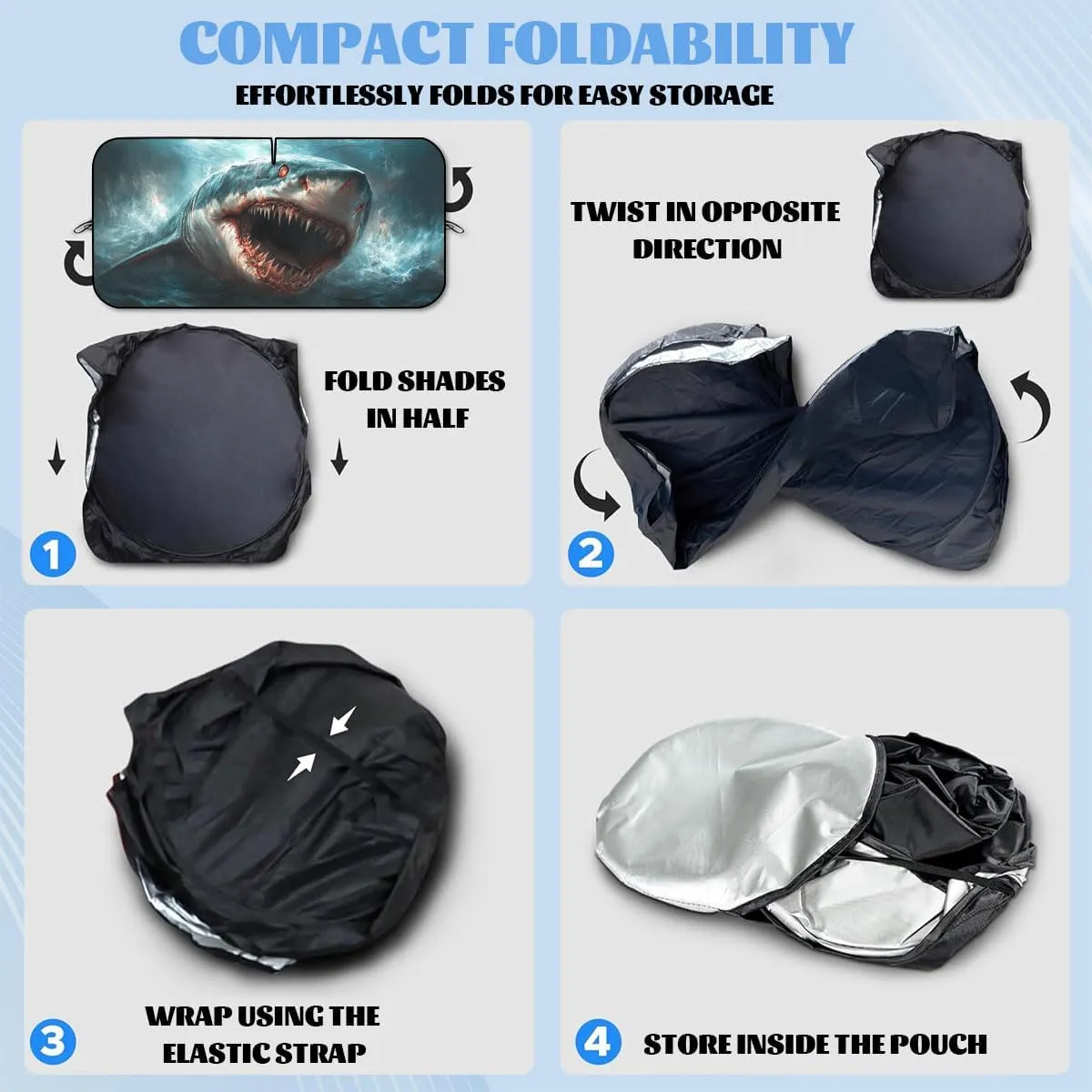 Shark White Whark Blue Sea Animal Front Window Sun Shield - Heatshield Windshield Rays Sun Shade Visor Protector for Car Sedan Truck SUV Accessories - 59" L x 31.5" W