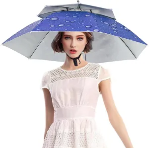Shiker Outdoor Head Umbrella Hat, 30 inch Hands Free Umbrella Cap for Adults and Kids, Folding Sun Protection Waterproof Fishing Umbrella, Golf Gardening Sunshade Outdoor Headwear, Blue