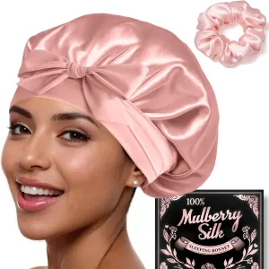 Silk Bonnet Sleeping Cap for Women, Made of Real 100% Mulberry Silk, Soft and Easy to Use, Breathable & Adjustable Sleep Caps, Fine Hair Wrap - Night Head Cap for Curly Hair
