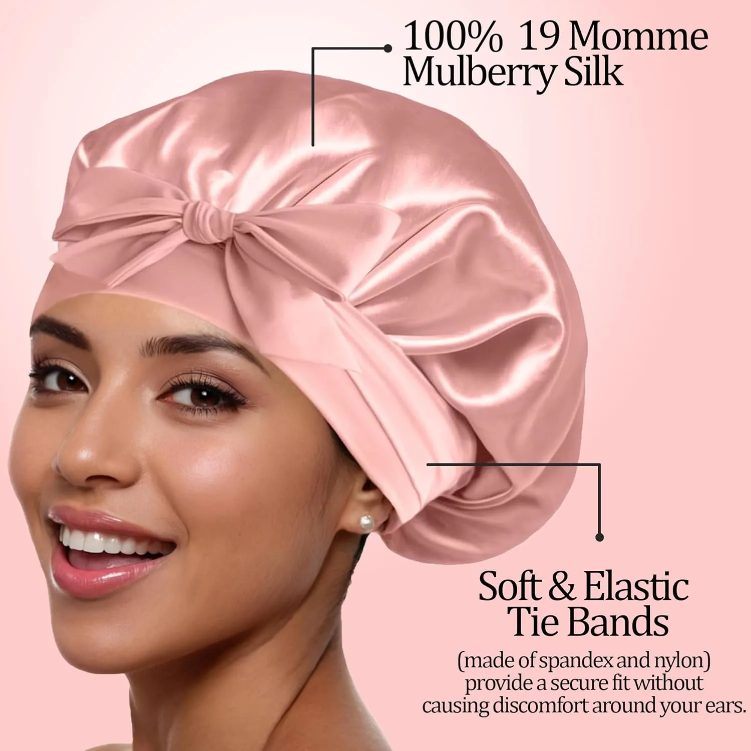 Silk Bonnet Sleeping Cap for Women, Made of Real 100% Mulberry Silk, Soft and Easy to Use, Breathable & Adjustable Sleep Caps, Fine Hair Wrap - Night Head Cap for Curly Hair