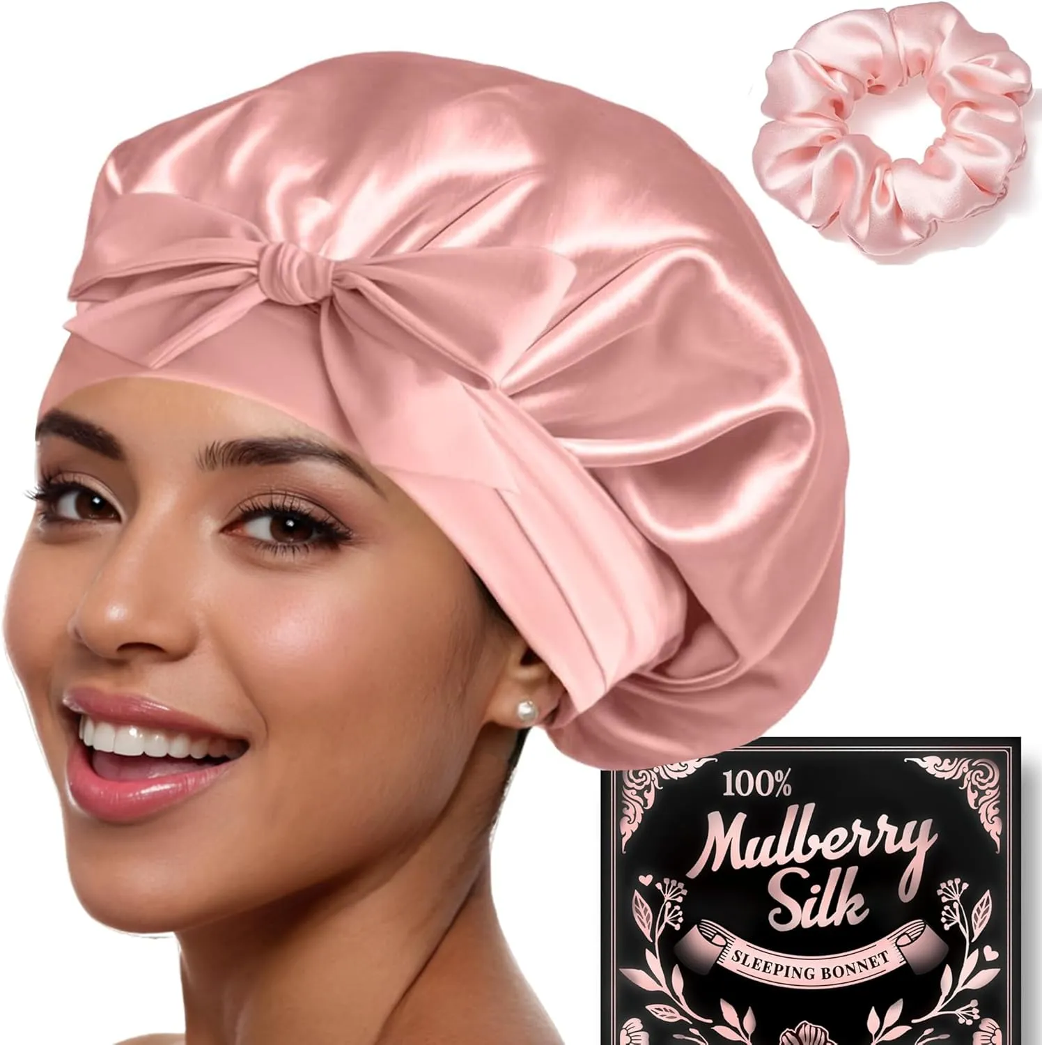 Silk Bonnet Sleeping Cap for Women, Made of Real 100% Mulberry Silk, Soft and Easy to Use, Breathable & Adjustable Sleep Caps, Fine Hair Wrap - Night Head Cap for Curly Hair