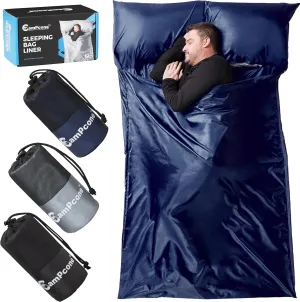 Silky Sleeping Bag Liner Cold/Warm Weather–XL Travel Sheets for Hotel 85"×52"– Lightweight Sleep Sack with Zipper & Pillow Pocket-100% Polyester Adult Sleep Sack - Hotel Sleeping Bag.