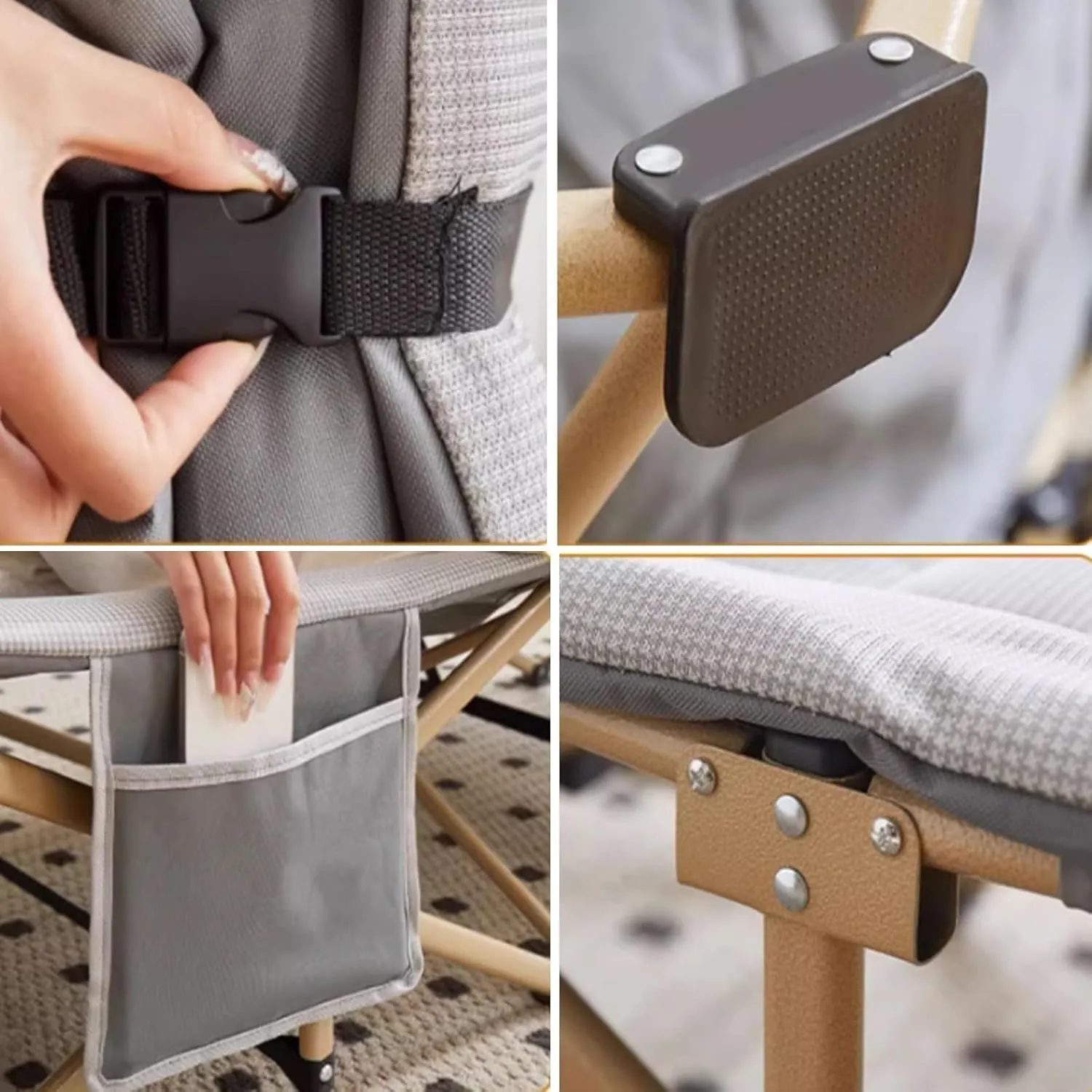 Single Bed Folding Camp Cot with Headrest and Side Pocket Camping Bed Load 160kg for Home,Office Nap and Outdoor Beach