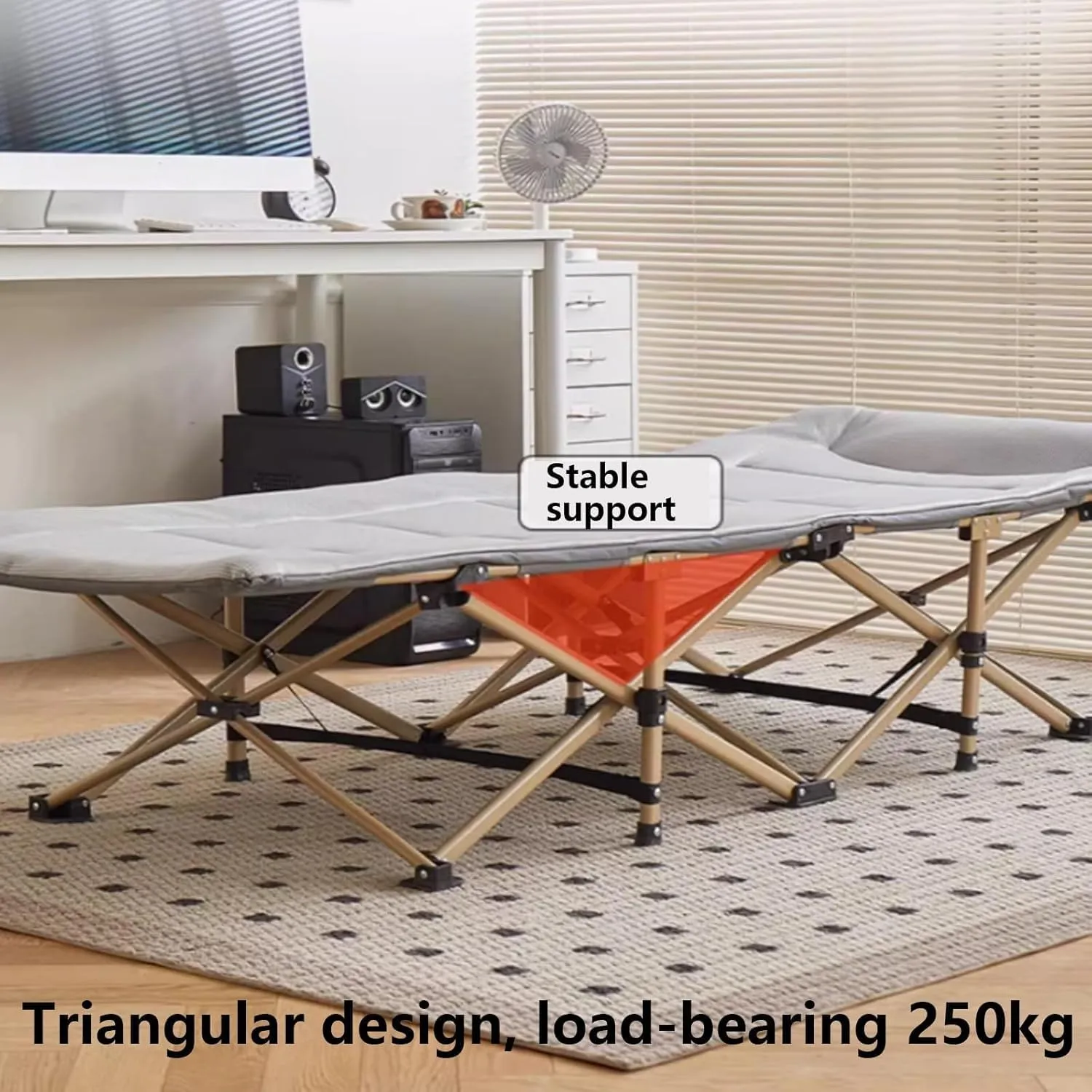 Single Bed Folding Camp Cot with Headrest and Side Pocket Camping Bed Load 160kg for Home,Office Nap and Outdoor Beach