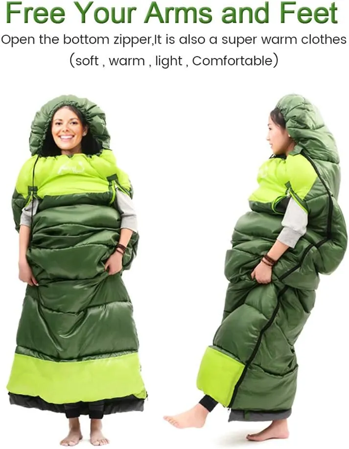 Sleeping Bag for Adults, 0 Degree Wearable Sleeping Bag Cold Weather, Compact Sleeping Bag with Zip, Lightweight Mummy Sleeping Bags, Sleeping Bagsfor Family Camping Backpacking Fits 5°F ~ 50°F