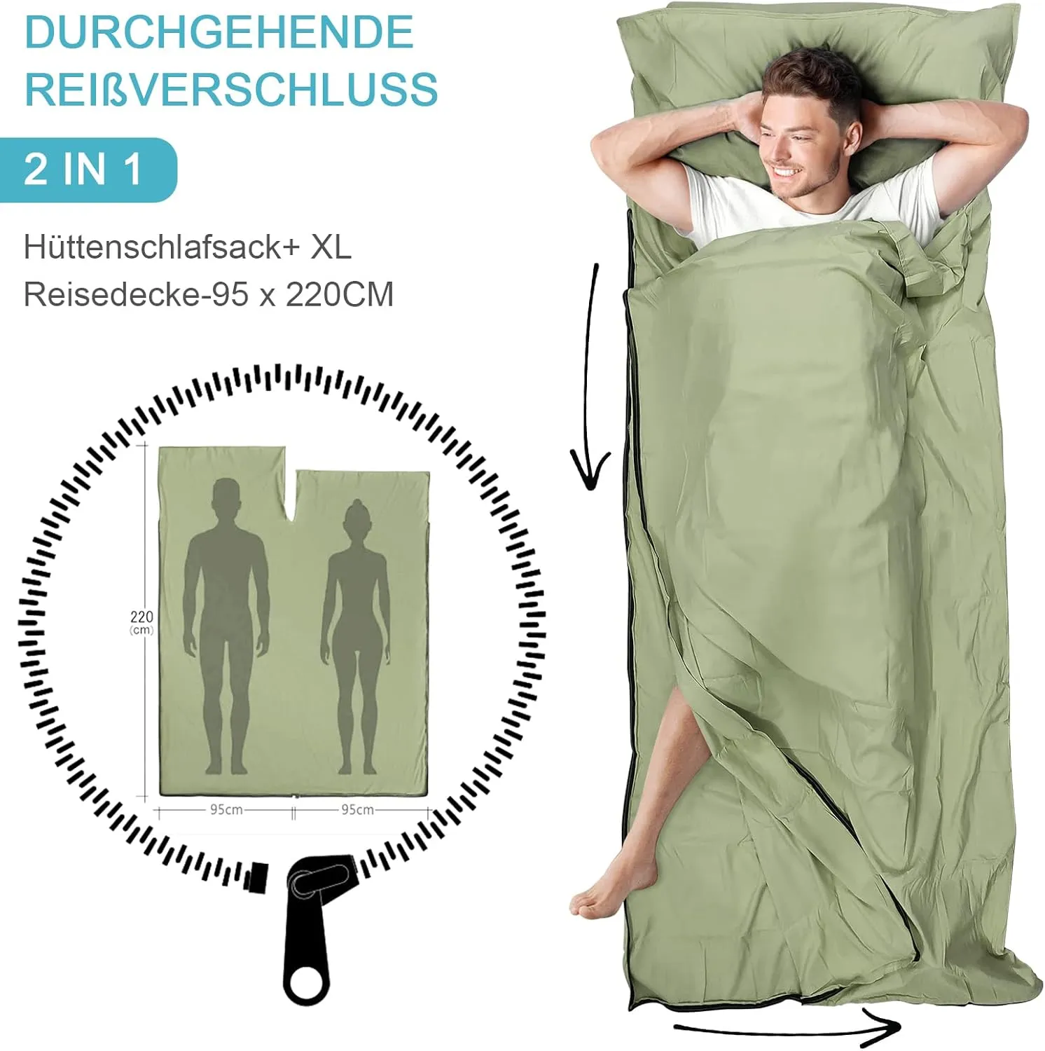 Sleeping Bag Liner, Adult Sleep Sack & Travel Sheets, Lightweight Single and Portable Camping Sleeping Bag Liners - Ideal for Traveling, Hostels and Camping