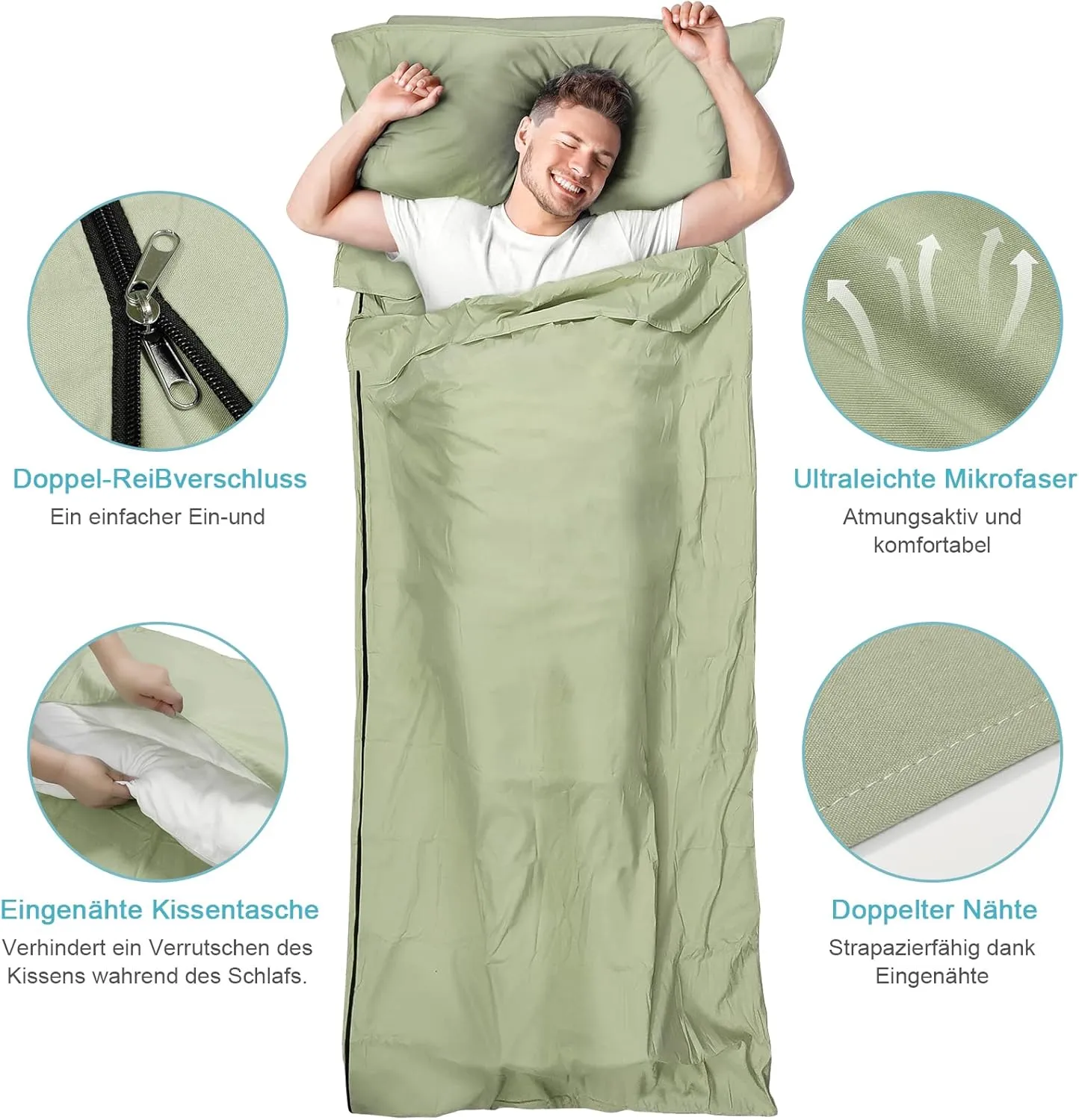 Sleeping Bag Liner, Adult Sleep Sack & Travel Sheets, Lightweight Single and Portable Camping Sleeping Bag Liners - Ideal for Traveling, Hostels and Camping