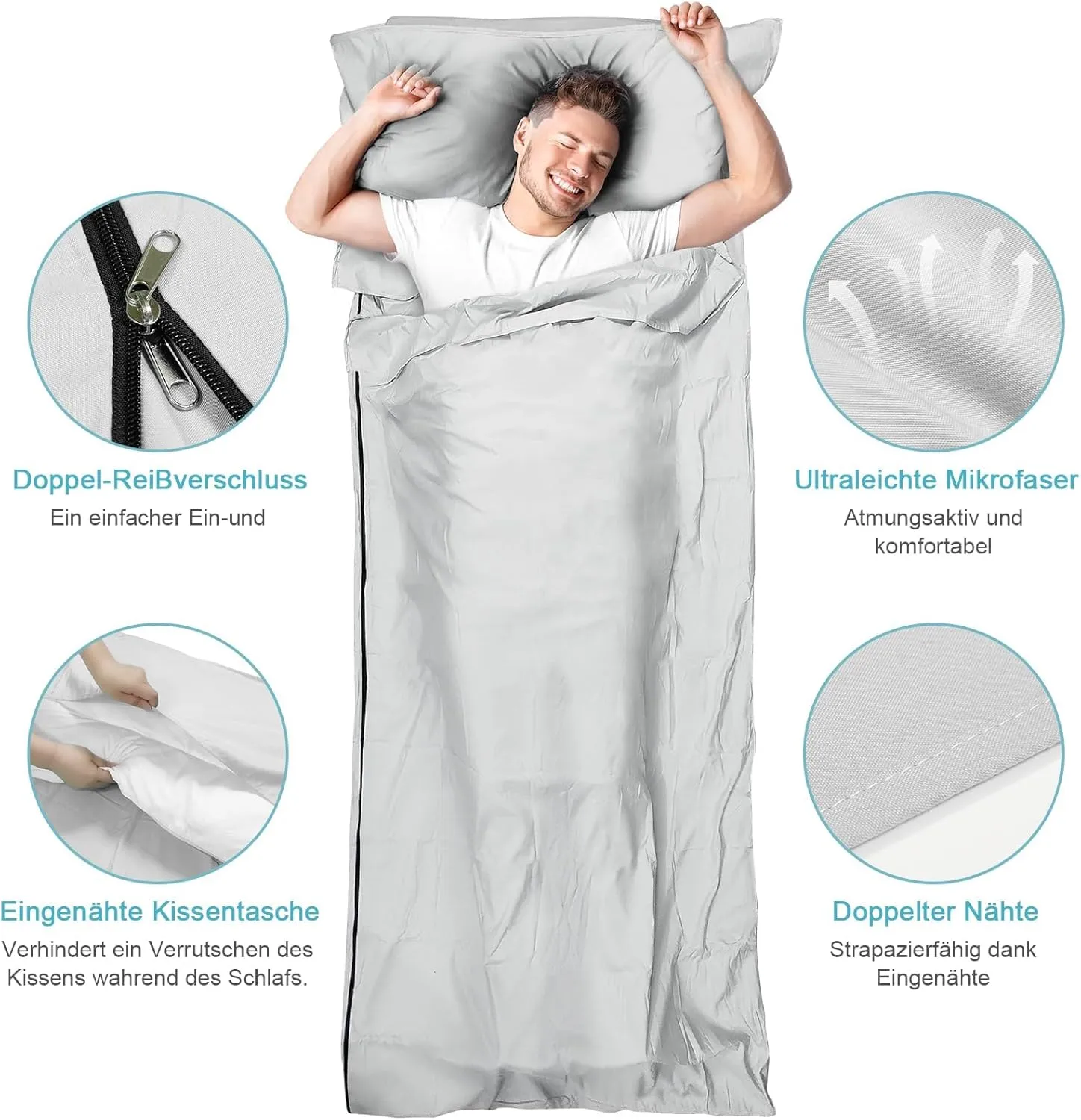 Sleeping Bag Liner, Adult Sleep Sack & Travel Sheets, Lightweight Single and Portable Camping Sleeping Bag Liners - Ideal for Traveling, Hostels and Camping