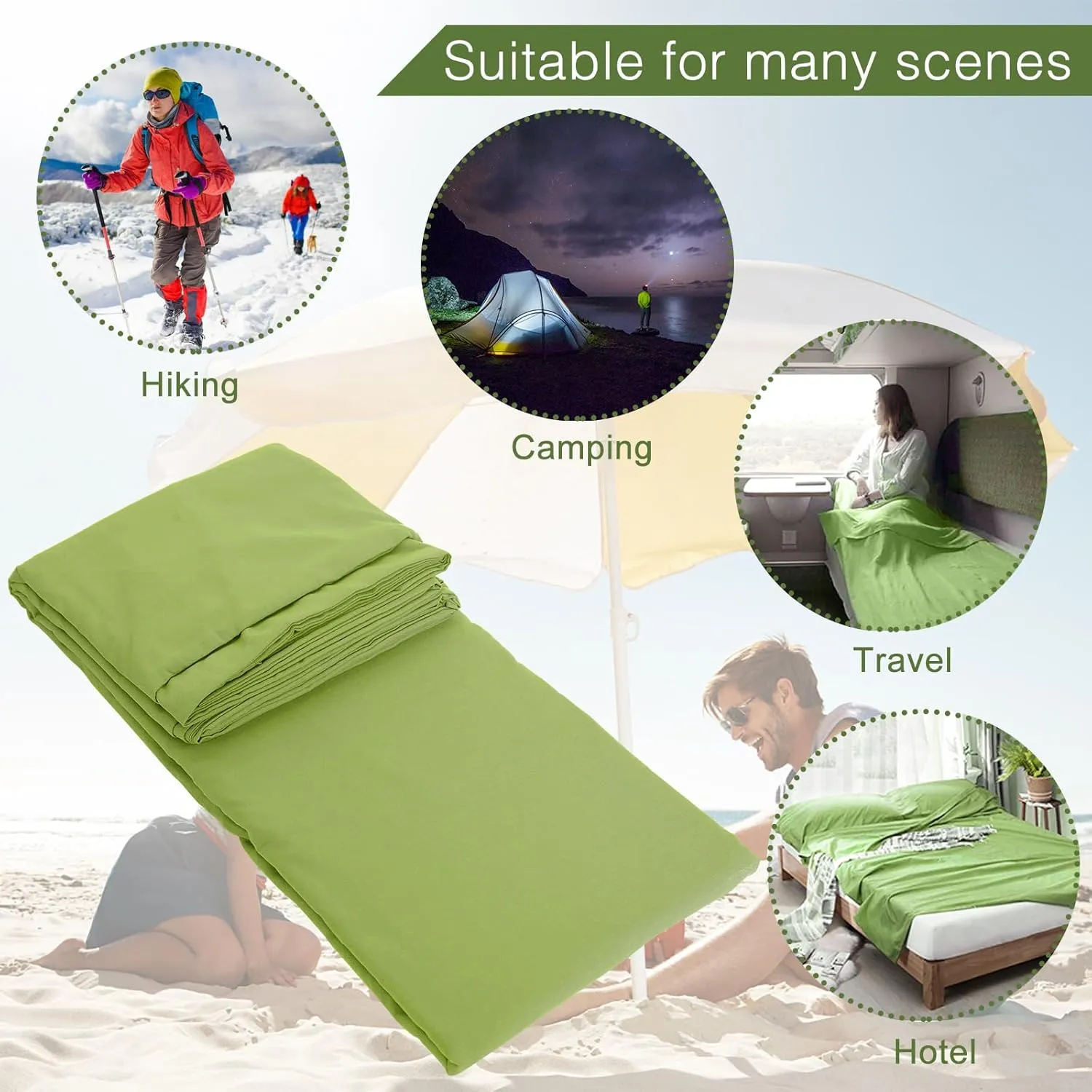 Sleeping Bag Liner and Camping Sheet, Camping & Travel Sheets for Adults, Lightweight Double Sleep Sack for Outdoor Travel Hiking Hotels Picnics