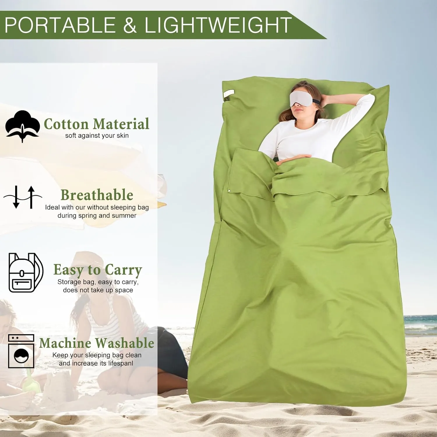 Sleeping Bag Liner and Camping Sheet, Camping & Travel Sheets for Adults, Lightweight Double Sleep Sack for Outdoor Travel Hiking Hotels Picnics