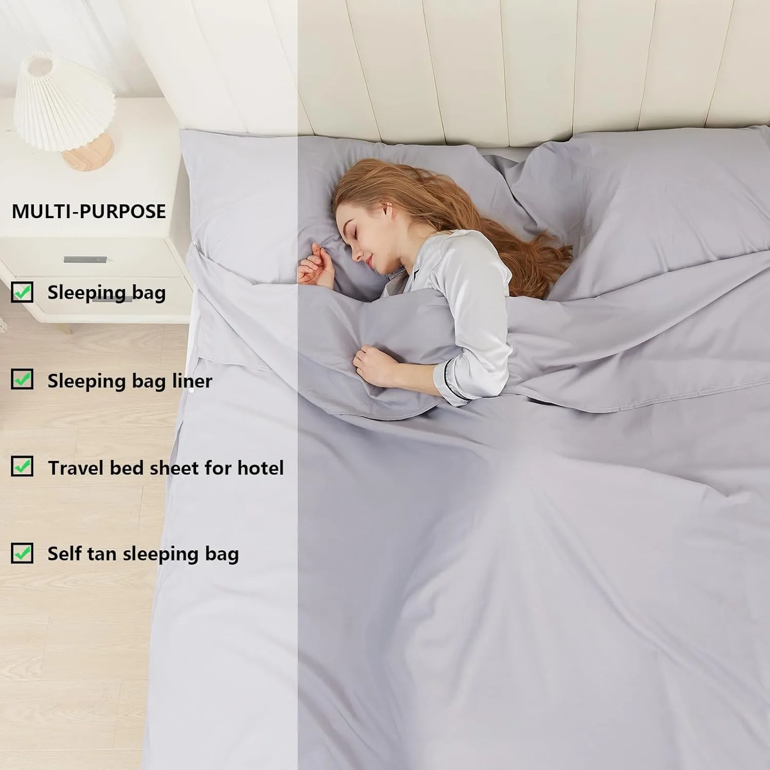 Sleeping Bag Liner Camping Adult Sleep Sack Lightweight Travel Sheet for Hotel Bed Compact Ultralight Essential Cleaning Supplies Kit Travel Bedding Set for Backpacking