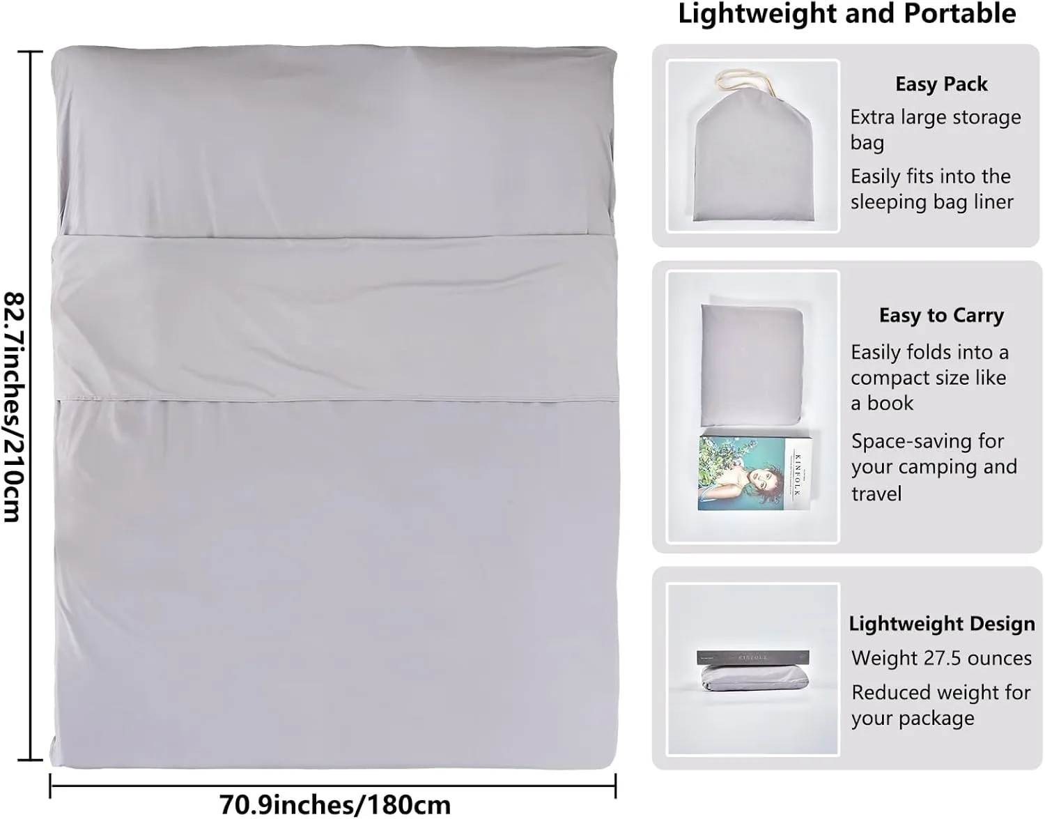 Sleeping Bag Liner Camping Adult Sleep Sack Lightweight Travel Sheet for Hotel Bed Compact Ultralight Essential Cleaning Supplies Kit Travel Bedding Set for Backpacking