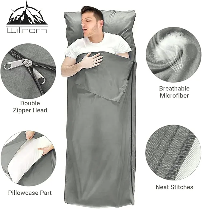 Sleeping Bag Liner,Travel Sheets & Adult Sleep Sack for Backpacking,Hotels & Hostels,Lightweight Single Camping Sleeping Bag Liners for Travel