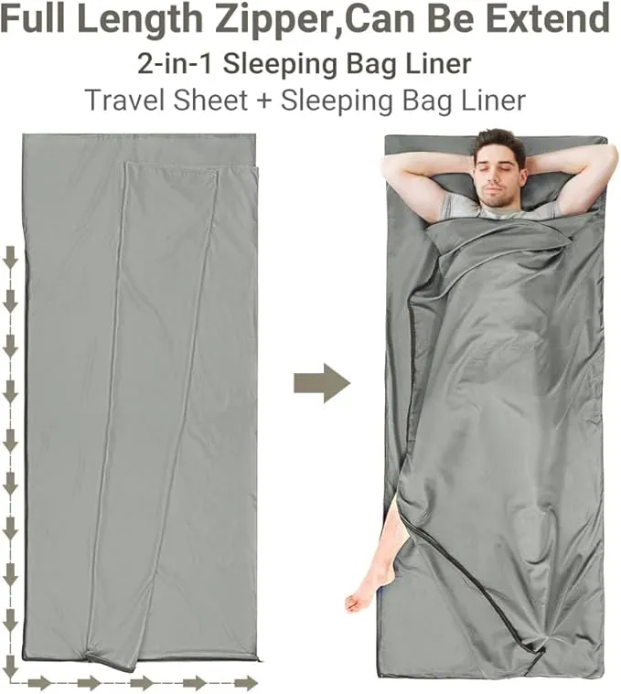 Sleeping Bag Liner,Travel Sheets & Adult Sleep Sack for Backpacking,Hotels & Hostels,Lightweight Single Camping Sleeping Bag Liners for Travel