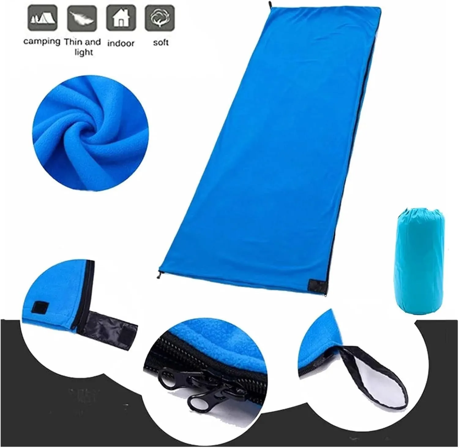 Sleeping Bag Ultra-Light Polar Fleece Sleeping Bag for Outdoor Camping Tent Bed Use,Travel Warm Sleeping Bag Liner Lightweight(Doblue Navy)