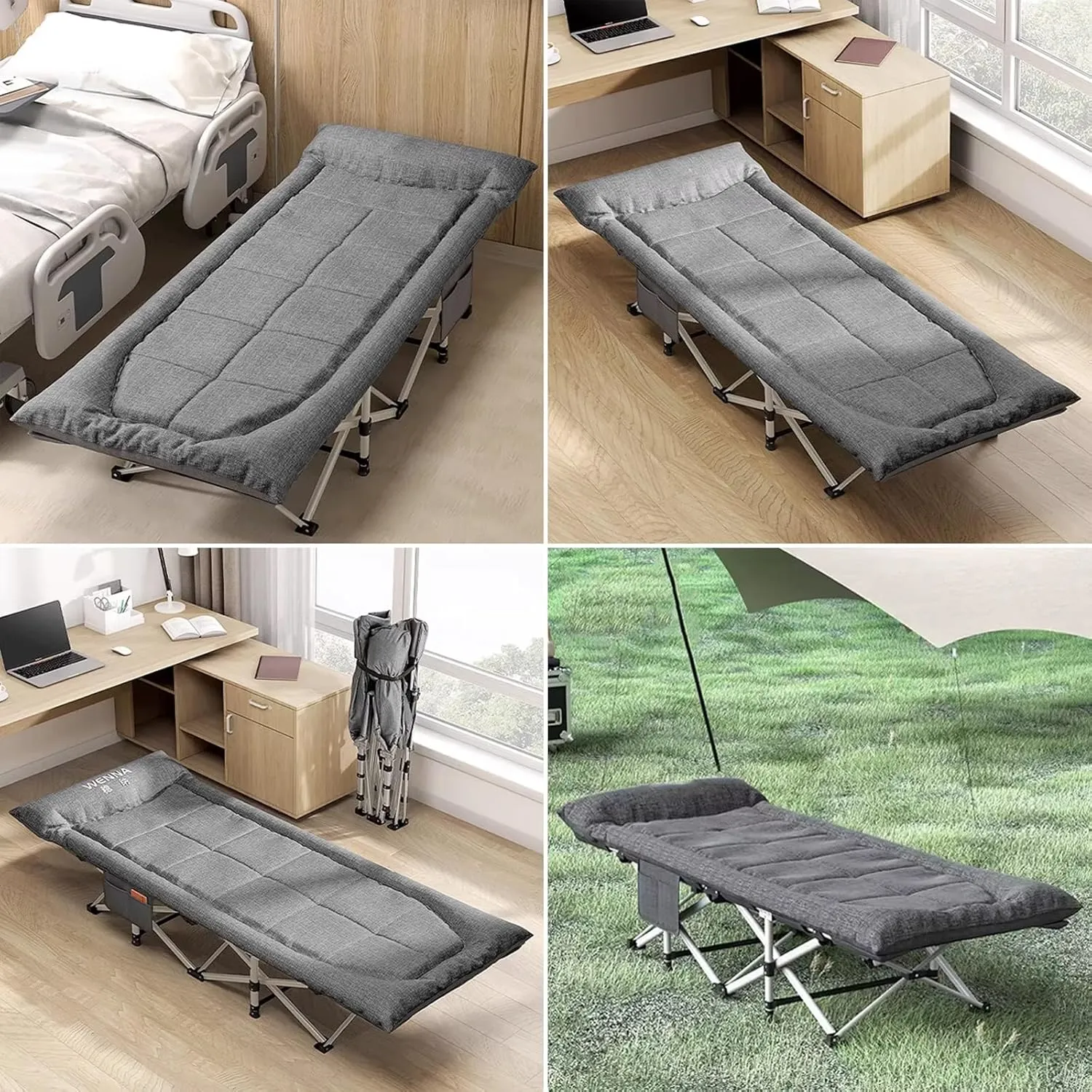 Sleeping Cots for Adults with Thick Mattress Heavy Duty Outdoor Bed with Carry Bag, 600D Layer Oxford Travel Camp Cots, max Loading 551lbs(Green)
