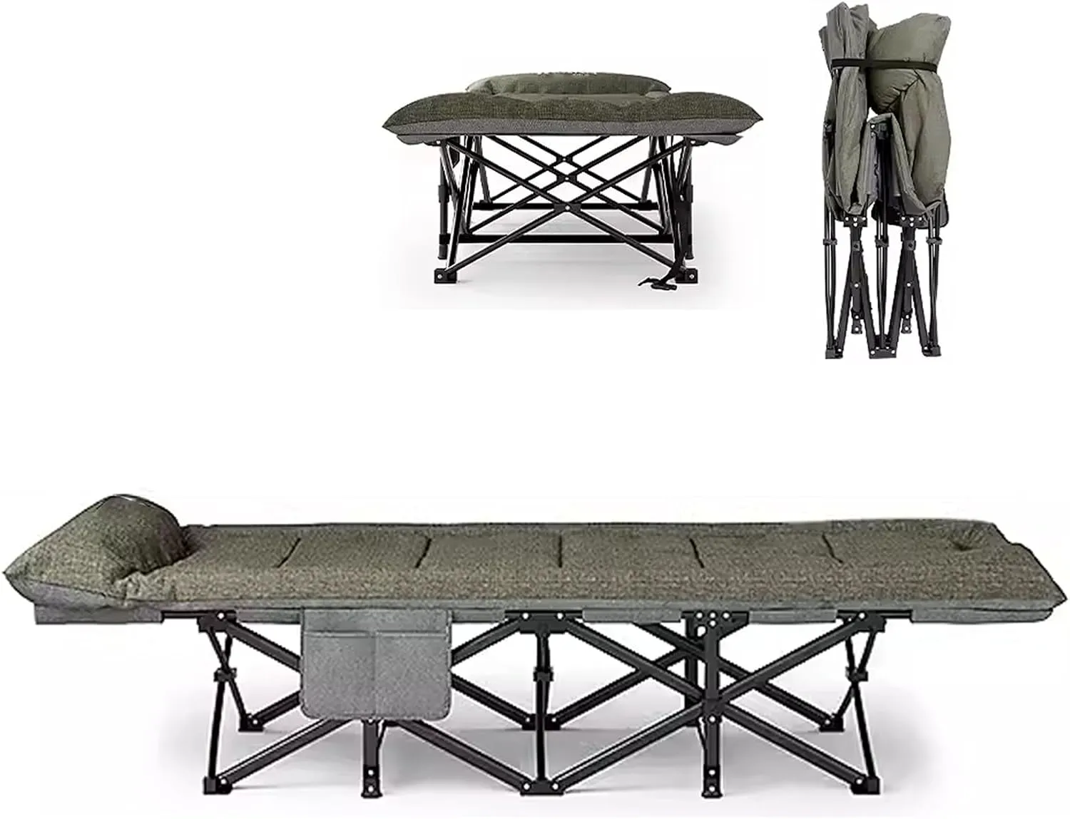 Sleeping Cots for Adults with Thick Mattress Heavy Duty Outdoor Bed with Carry Bag, 600D Layer Oxford Travel Camp Cots, max Loading 551lbs(Green)