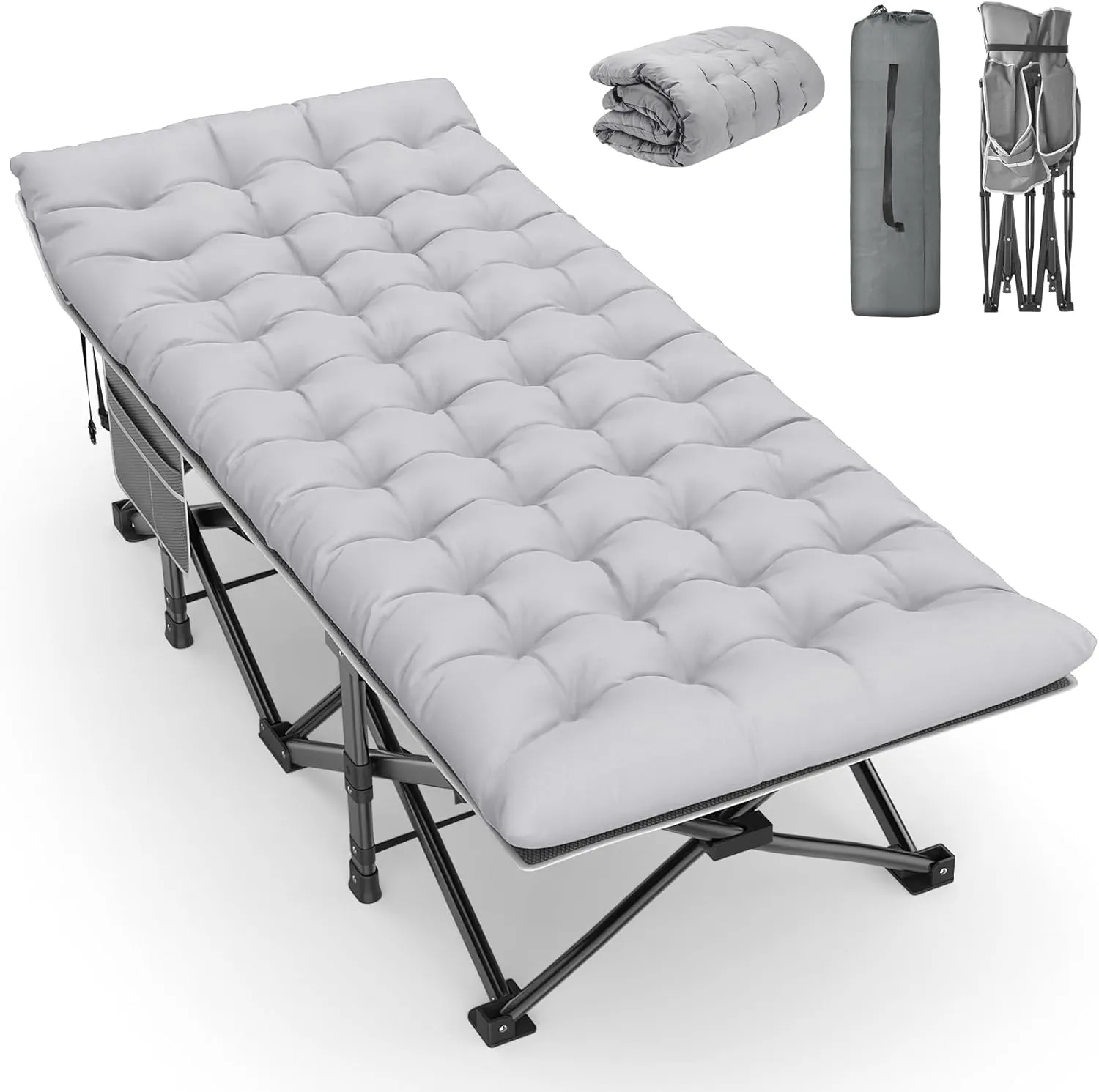 Slendor Oversized XXL Camping Cot, Folding Cot for Adults, 79" L x 32" W x 19" H Sleeping Bed with Mattress, Carry Bag, Camp Cot Bed for Travel, Guest, Support 500lbs