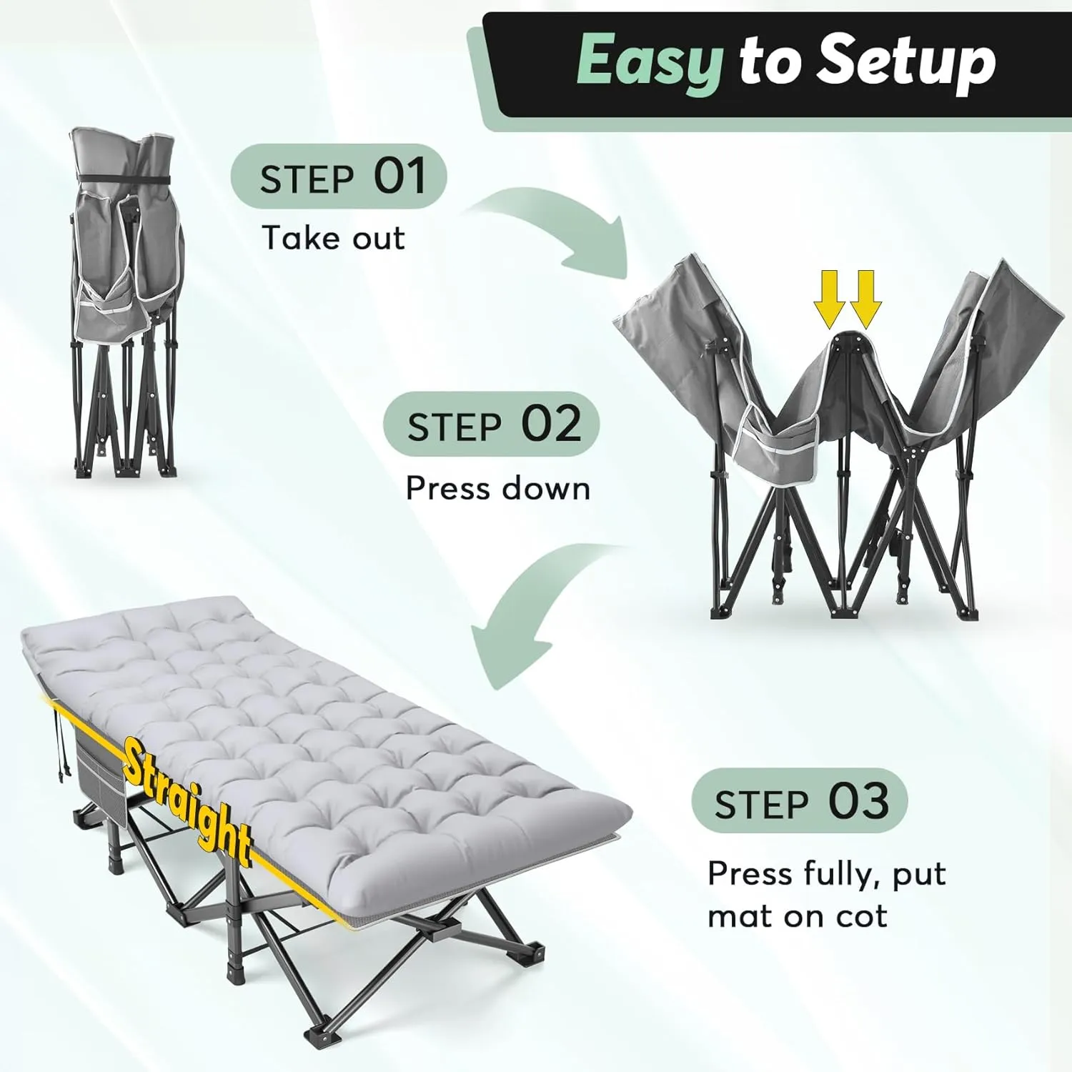 Slendor Oversized XXL Camping Cot, Folding Cot for Adults, 79" L x 32" W x 19" H Sleeping Bed with Mattress, Carry Bag, Camp Cot Bed for Travel, Guest, Support 500lbs
