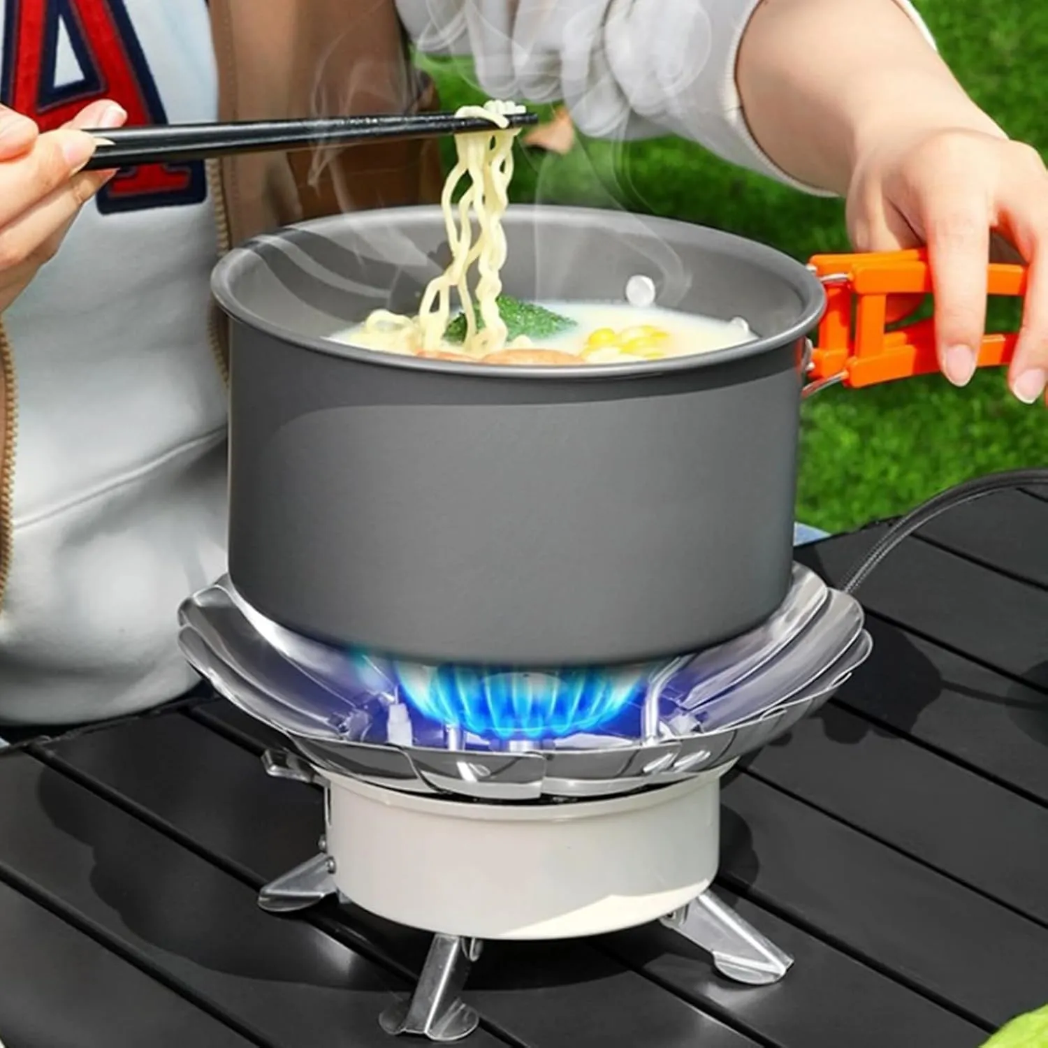 Small Camping Stove | Camping Cook Stove | Foldable Adjustable Flower Shield Stainless Cassette Burner Piezoelectric Ignition Windproof for Beach Outings Disaster