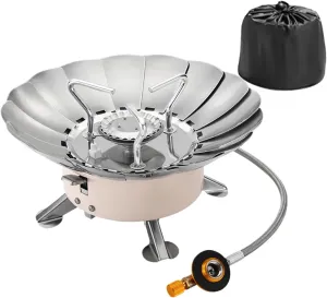 Small Camping Stove | Camping Cook Stove | Foldable Adjustable Flower Shield Stainless Cassette Burner Piezoelectric Ignition Windproof for Beach Outings Disaster