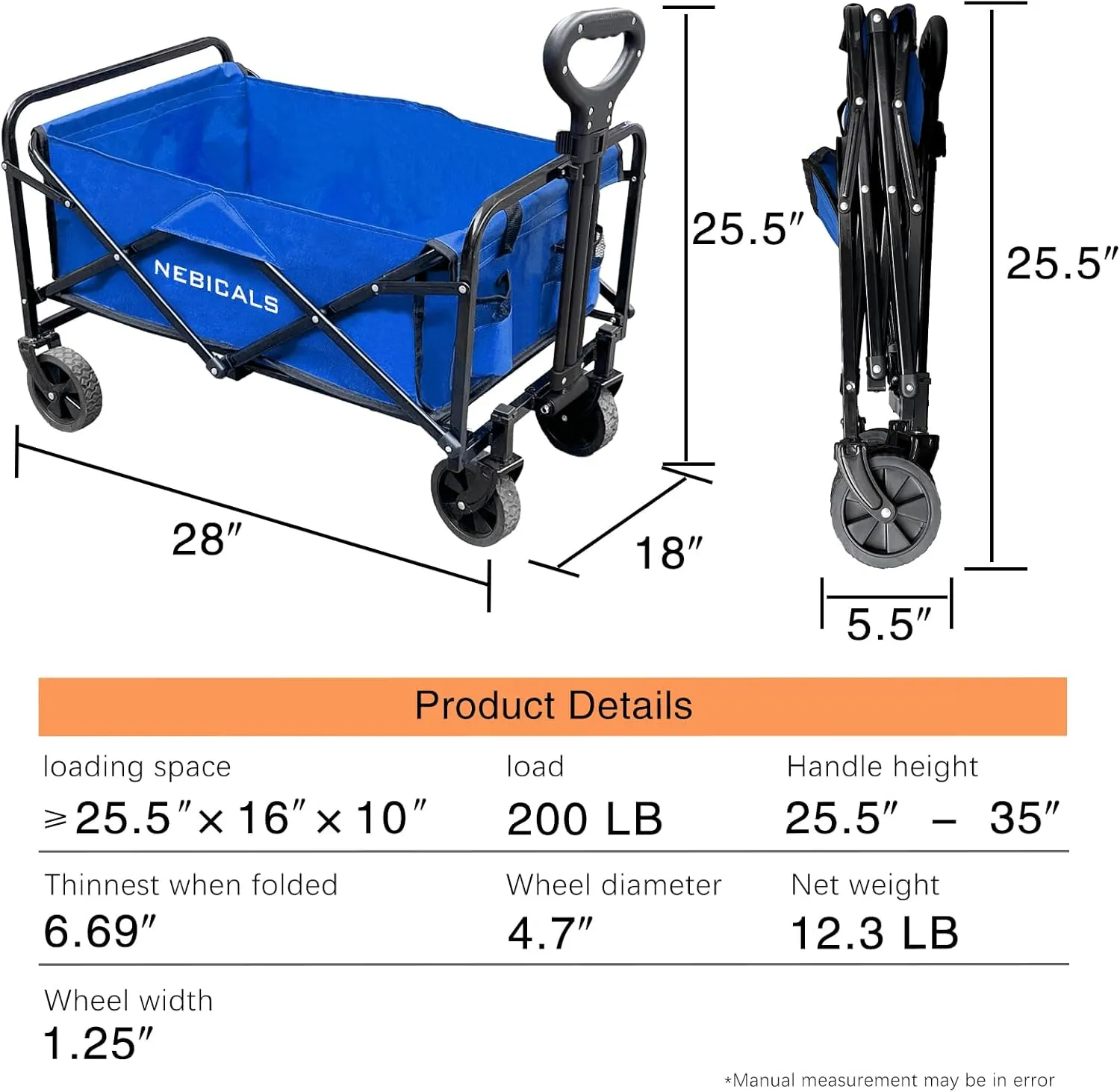 Small Wagon Carts Collapsible/Folding/Foldable/for Apartment/Grocery/Travel/Camping/Shopping/Outdoor/Lightweight & Portable