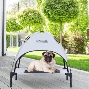 S/M/L Outdoor Elevated Dog Cot with Canopy & Side Shade for Camping Small Medium Dogs (Carry Bag), Portable Cooling Raised Dog Bed with and Side for Beach