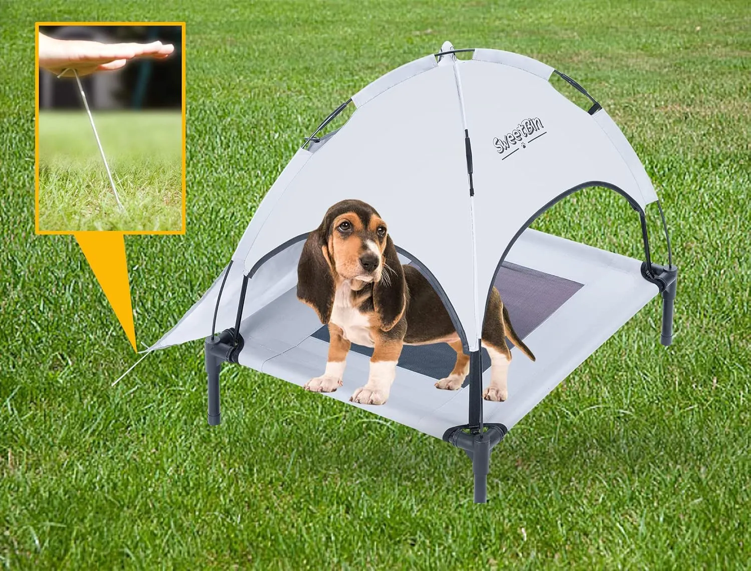 S/M/L Outdoor Elevated Dog Cot with Canopy & Side Shade for Camping Small Medium Dogs (Carry Bag), Portable Cooling Raised Dog Bed with and Side for Beach