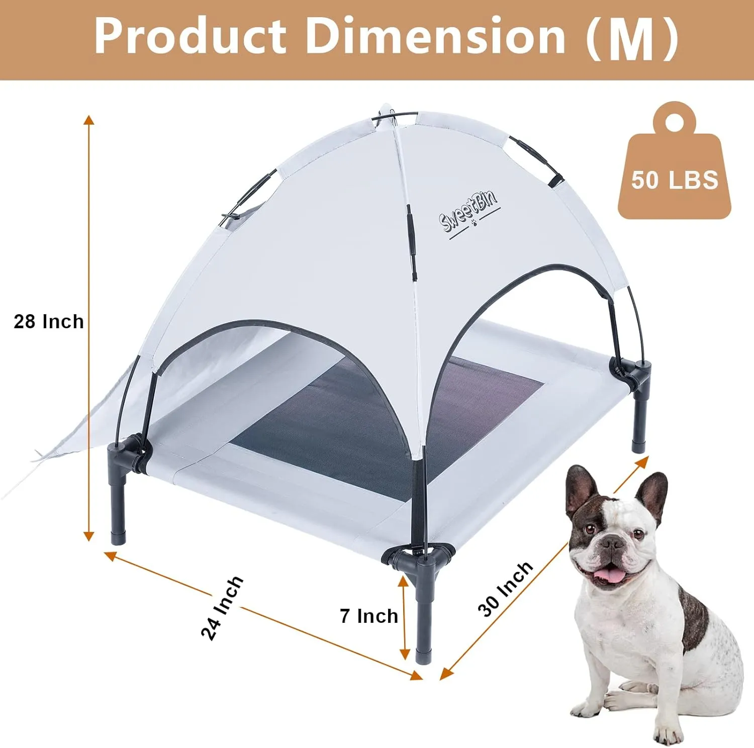 S/M/L Outdoor Elevated Dog Cot with Canopy & Side Shade for Camping Small Medium Dogs (Carry Bag), Portable Cooling Raised Dog Bed with and Side for Beach