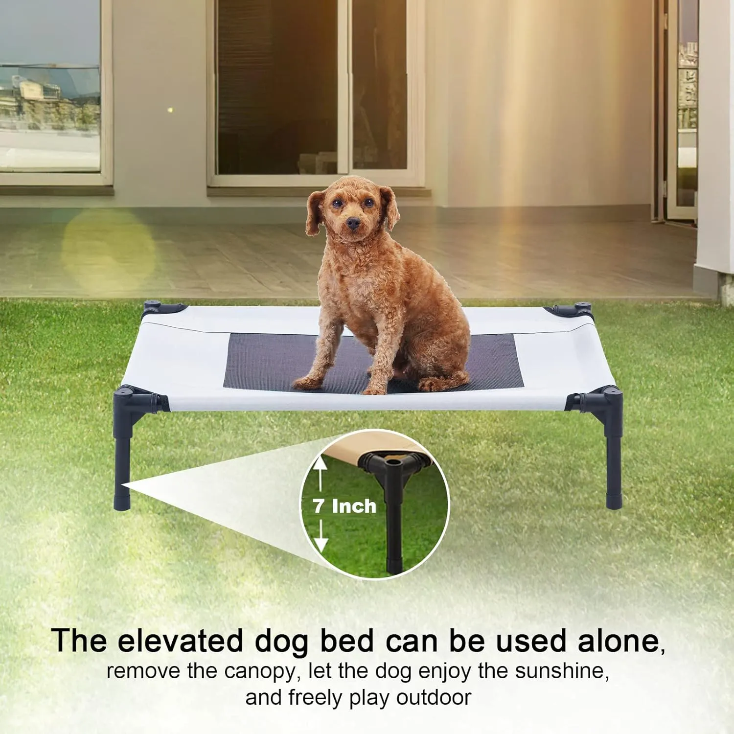 S/M/L Outdoor Elevated Dog Cot with Canopy & Side Shade for Camping Small Medium Dogs (Carry Bag), Portable Cooling Raised Dog Bed with and Side for Beach