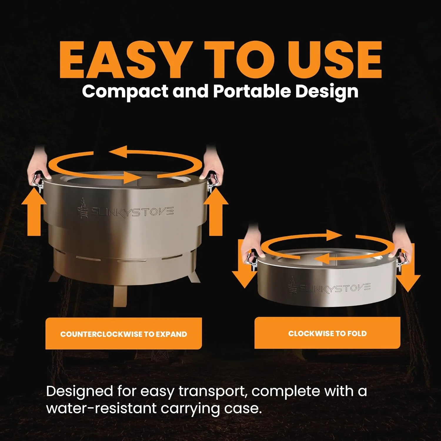 Smokeless Fire Pit for Outdoor Wood-Burning – Portable, Compact & Foldable Design for Camping, Bonfires, Tiny Cabin, Ventless Burn, Solo Pits, and Backyard Use – Stainless Steel, 23-Inch Slinky Stove