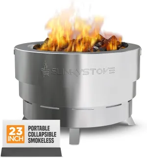 Smokeless Fire Pit for Outdoor Wood-Burning – Portable, Compact & Foldable Design for Camping, Bonfires, Tiny Cabin, Ventless Burn, Solo Pits, and Backyard Use – Stainless Steel, 23-Inch Slinky Stove