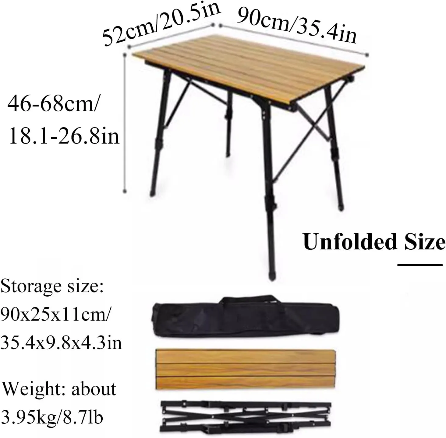 SOBOUR Lifting Folding Camping Table Aluminum Alloy Picnic Table Ultralight Compact Camping Table Roll Up Table Top with Carry Bag
