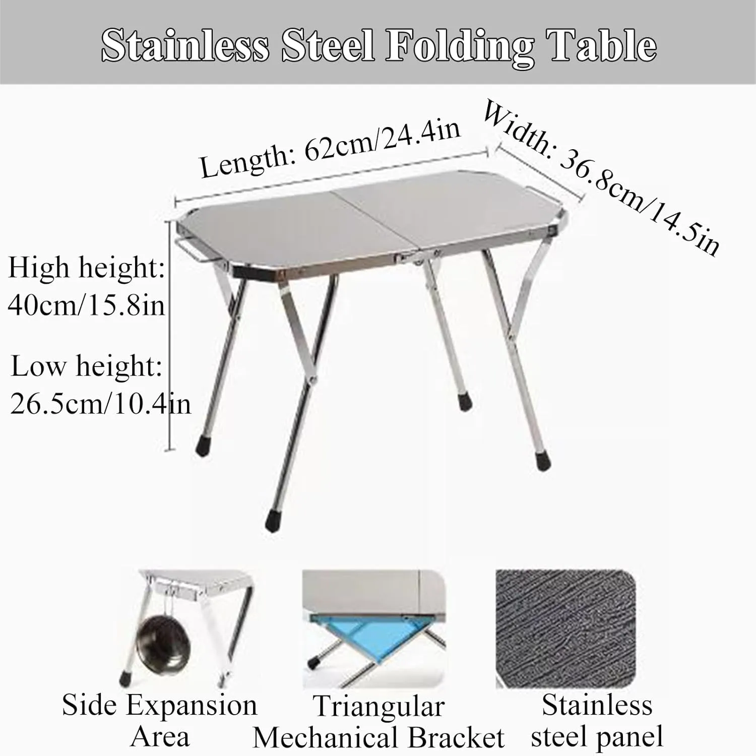 SOBOUR Stainless Steel Camping Table Adjustable Camping Table Foldable Picnic Table Roll Up Table Top with Carry Bag for Outdoor