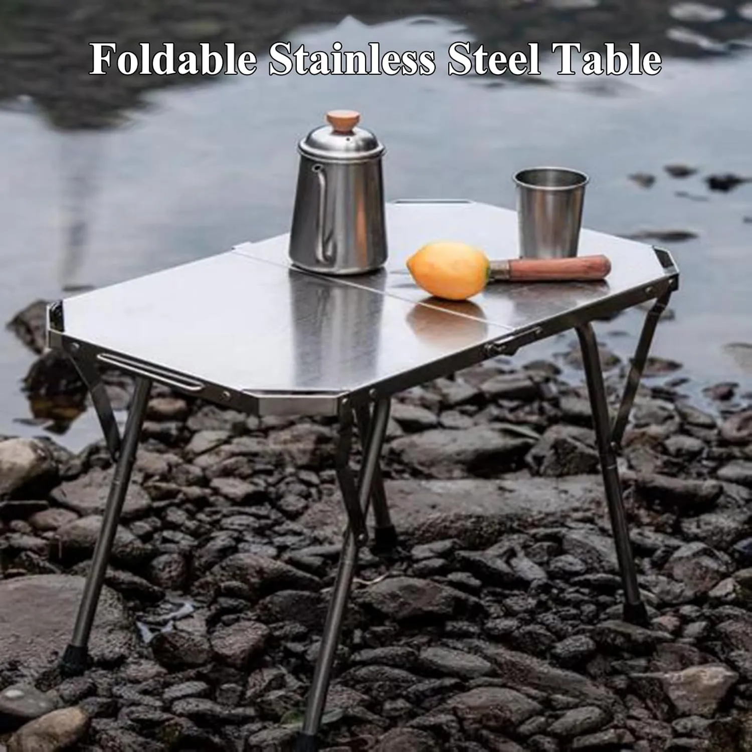 SOBOUR Stainless Steel Camping Table Adjustable Camping Table Foldable Picnic Table Roll Up Table Top with Carry Bag for Outdoor